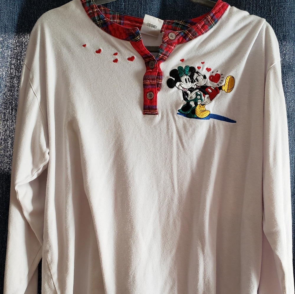 Vintage White Long Sleeve Shirt with Mickey Mouse Embroidery